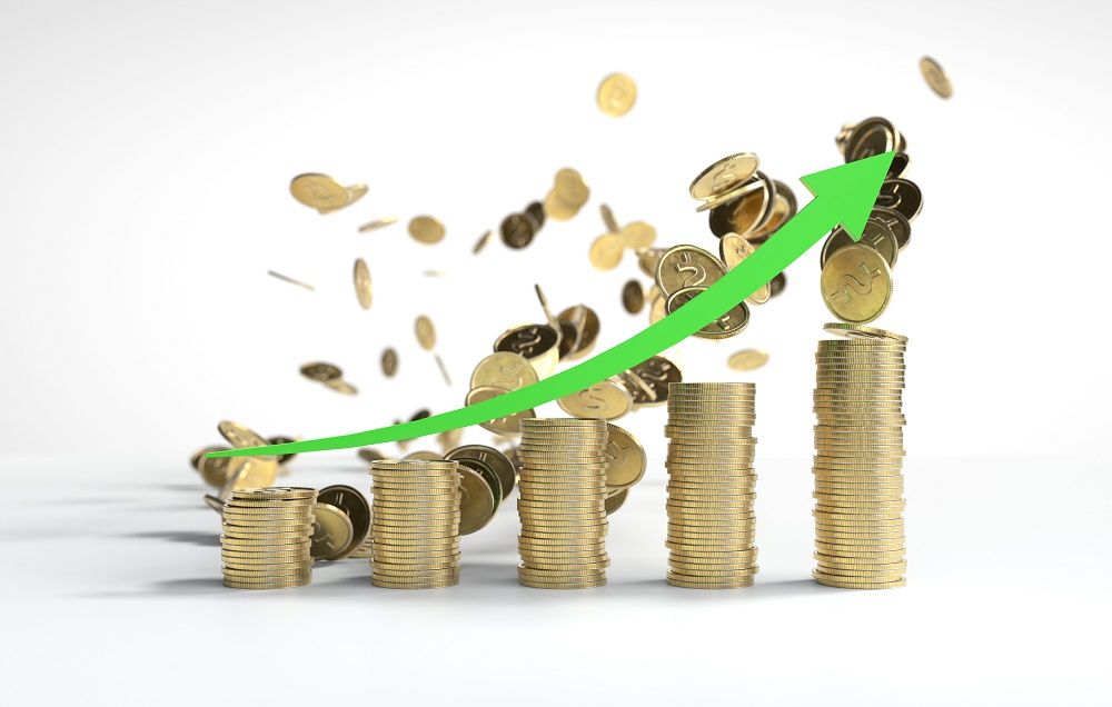 Moedas com setinha verde apontando pra cima